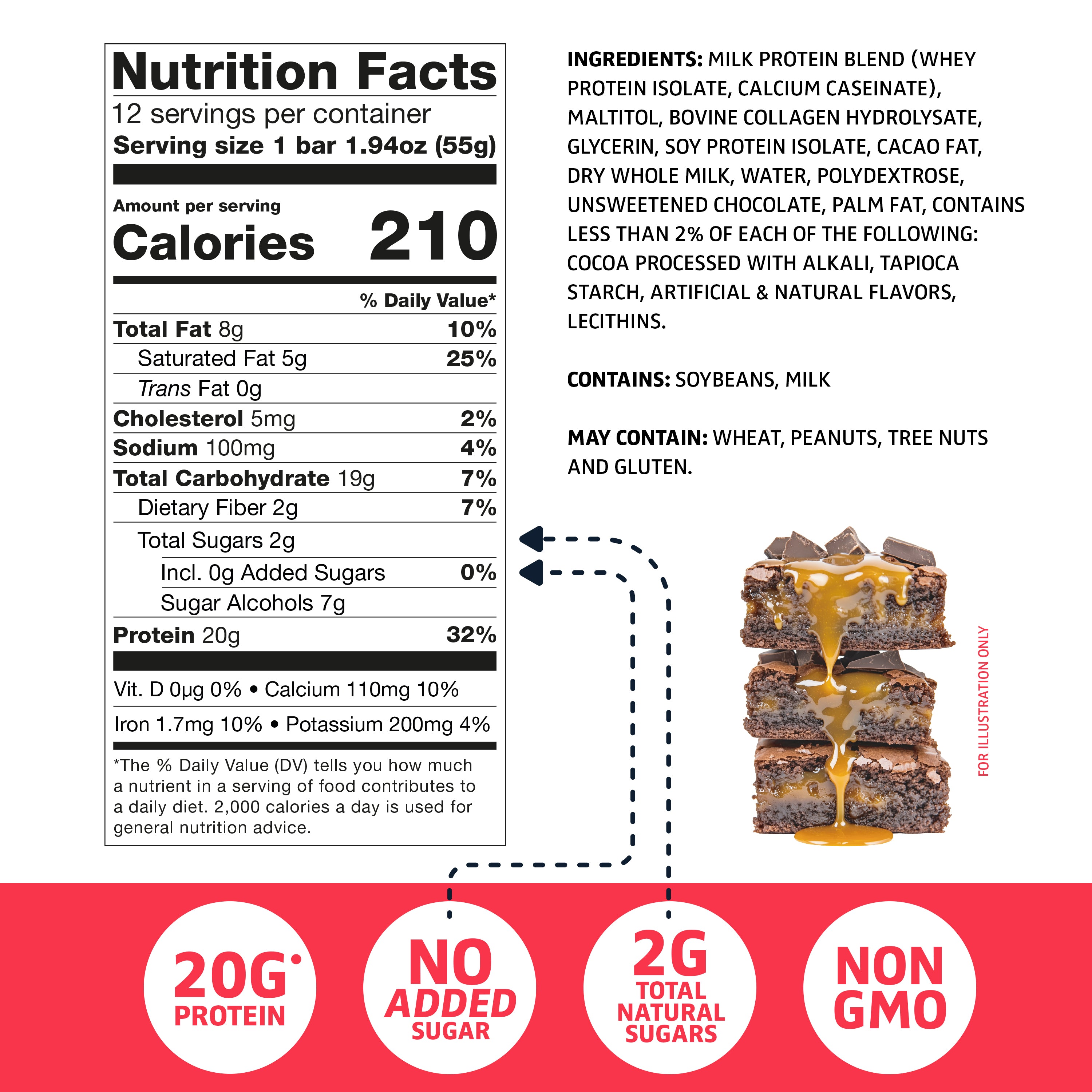 Crave Protein Bars – Chocolate Caramel Crisp – 20g High Protein, No Added Sugar – Healthy Protein Snacks for Work & Travel – Chewy Meal Replacement Bar – Non-GMO, 12 Pack