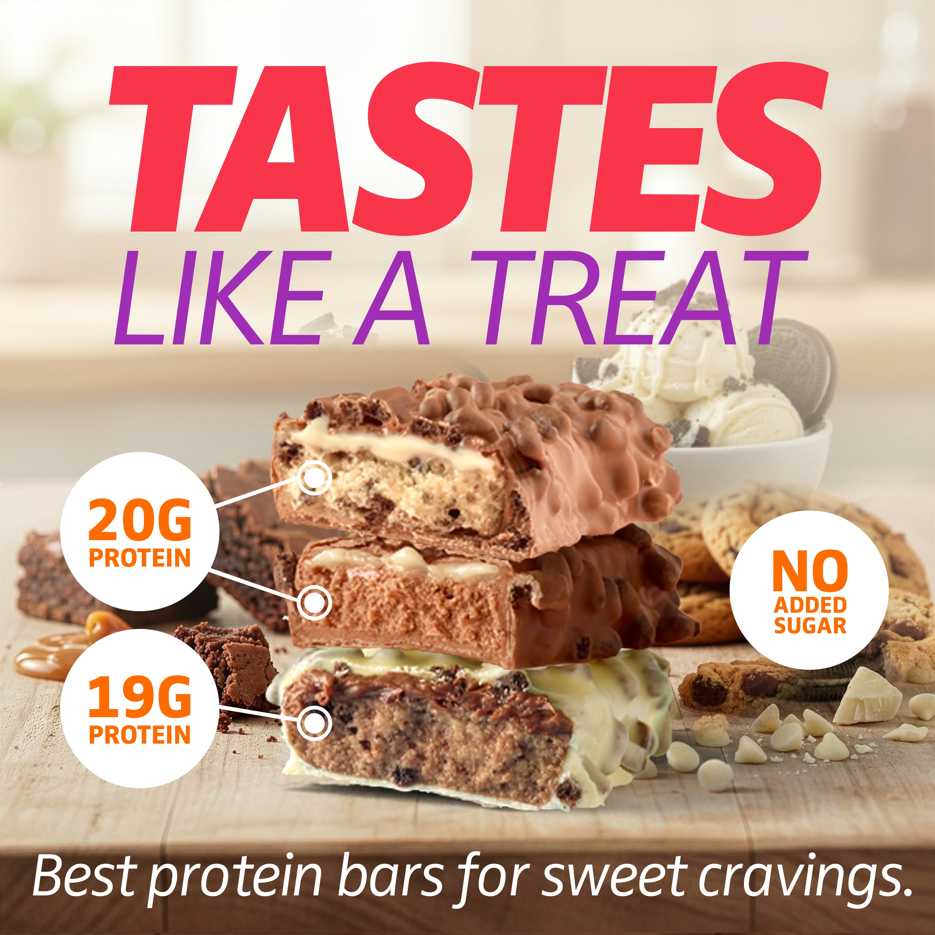 Crave Protein Bars – Variety Pack – Cookie Dough, Caramel Crisp, Cookies & Cream – 19-20g High Protein, No Added Sugar – Soft Protein Snacks for Breakfast & Office – Meal Replacement Bar, 12 Pack