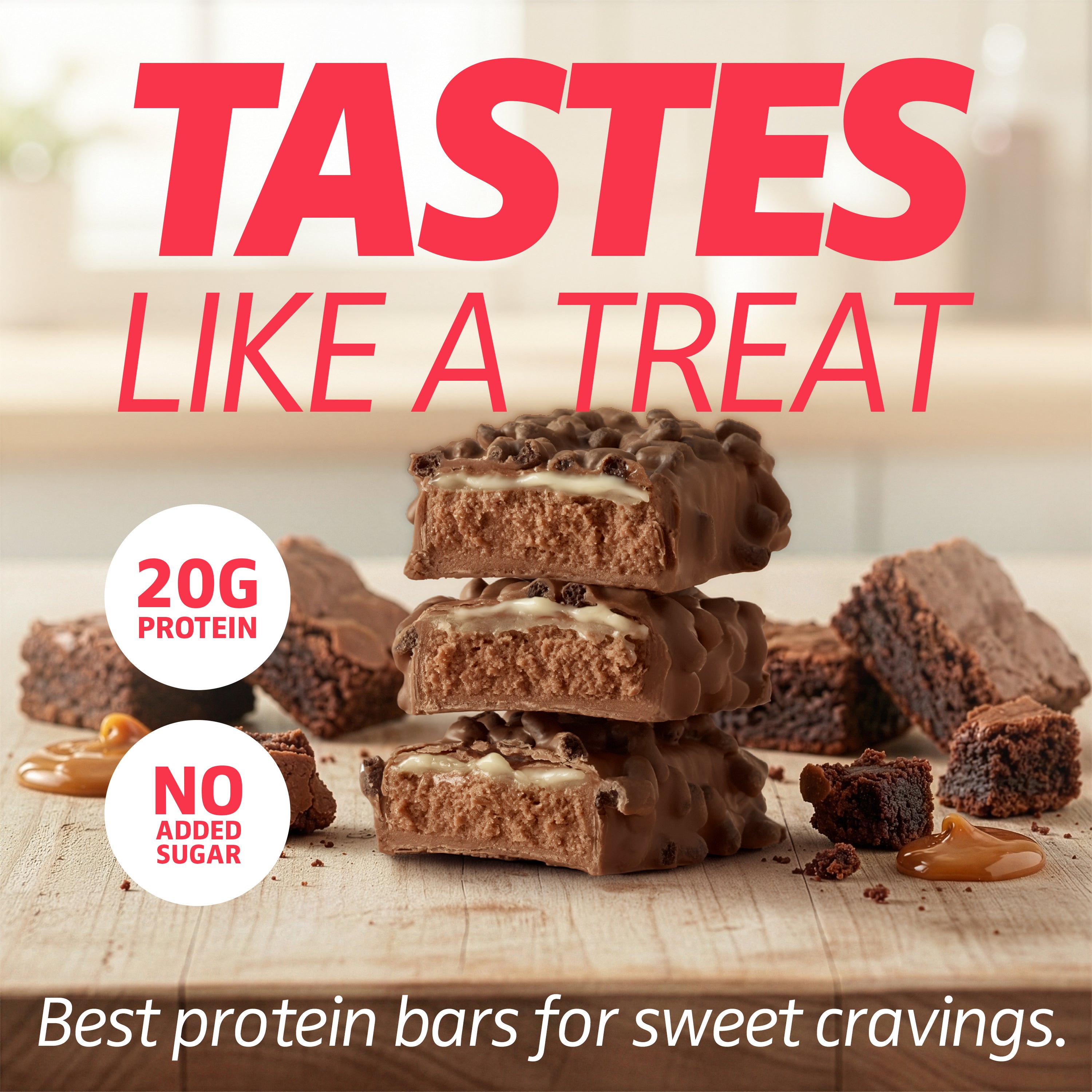 Crave Protein Bars – Chocolate Caramel Crisp – 20g High Protein, No Added Sugar – Healthy Protein Snacks for Work & Travel – Chewy Meal Replacement Bar – Non-GMO, 12 Pack