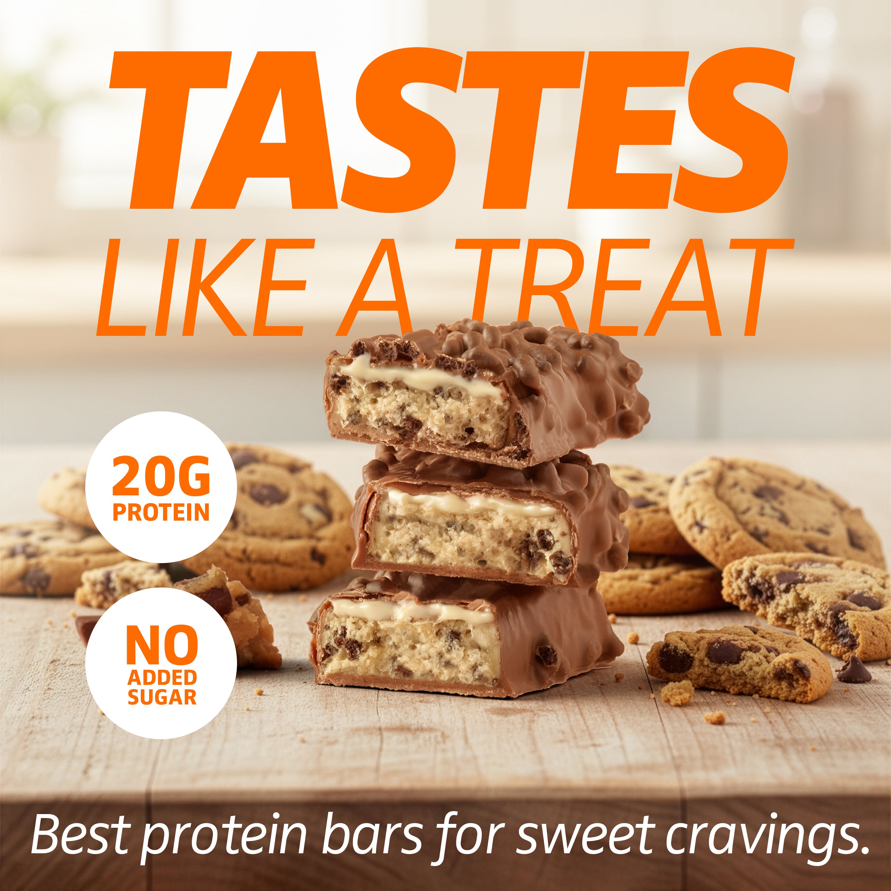 Crave Protein Bars – Chocolate Chip Cookie Dough – 20g High Protein, No Added Sugar – Protein Snacks for Breakfast & Office – Soft Meal Replacement Bar – Non-GMO, 12 Pack