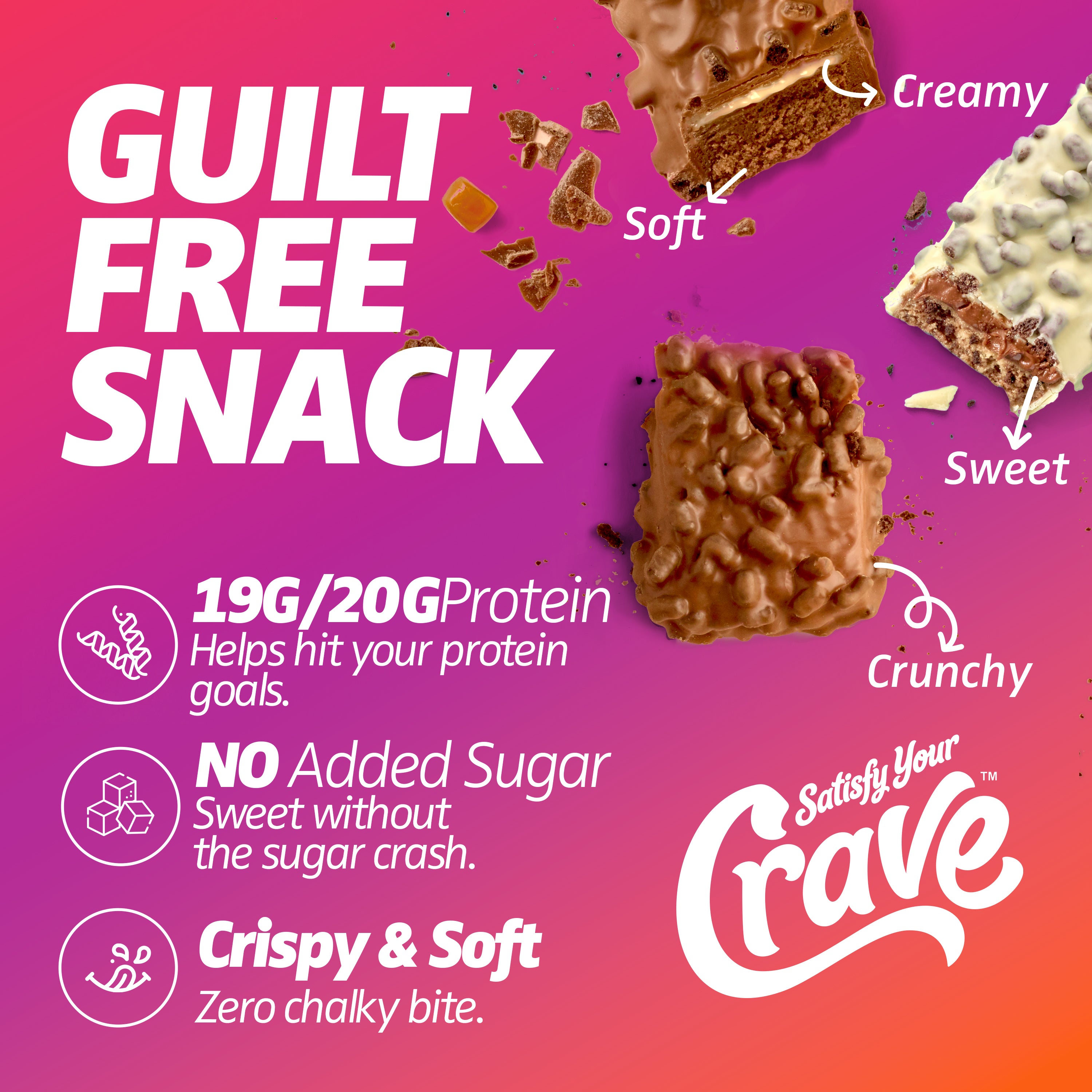 Crave Protein Bars – Variety Pack – Cookie Dough, Caramel Crisp, Cookies & Cream – 19-20g High Protein, No Added Sugar – Soft Protein Snacks for Breakfast & Office – Meal Replacement Bar, 12 Pack