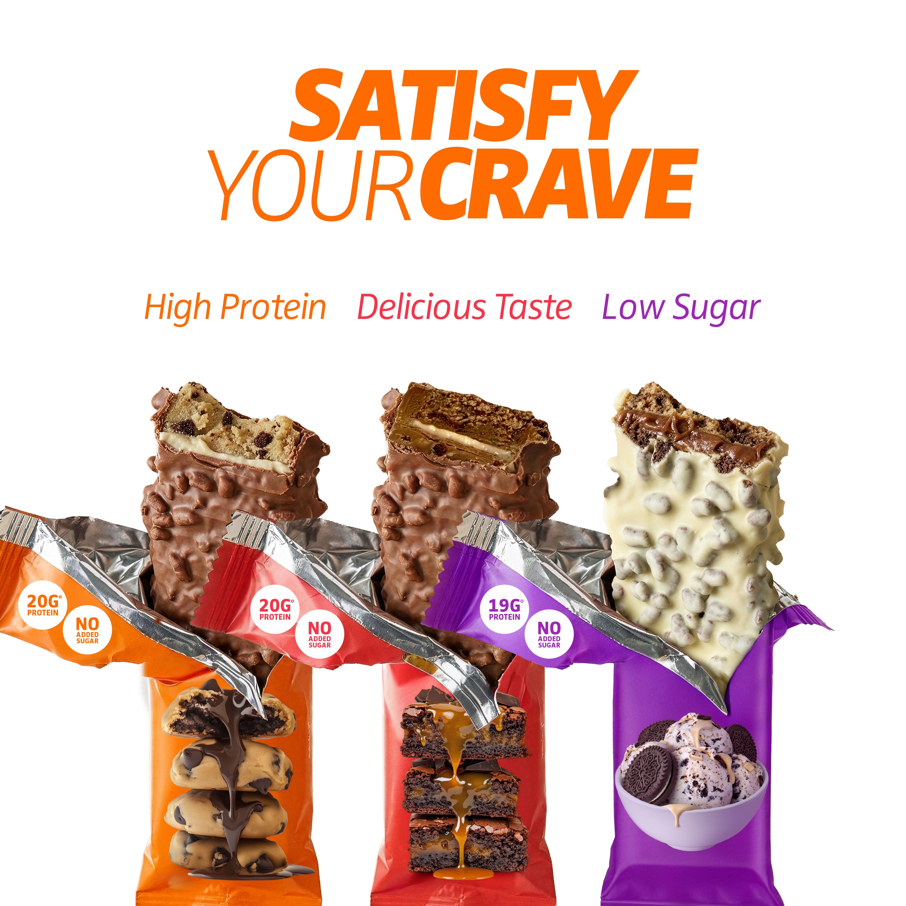 Crave Protein Bars – Chocolate Caramel Crisp – 20g High Protein, No Added Sugar – Healthy Protein Snacks for Work & Travel – Chewy Meal Replacement Bar – Non-GMO, 12 Pack