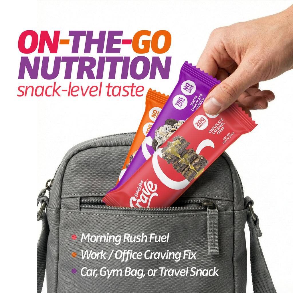 Crave Protein Bars – Variety Pack – Cookie Dough, Caramel Crisp, Cookies & Cream – 19-20g High Protein, No Added Sugar – Soft Protein Snacks for Breakfast & Office – Meal Replacement Bar, 12 Pack